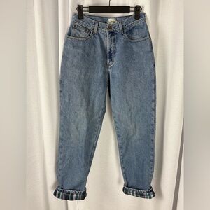 VTG 90s L.L. Bean plaid fleece lined high-waist mom jeans Size 6 Relaxed Fit 627